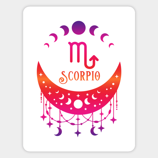 Rainbow Ombre Moon Phases and Scorpio Zodiac Symbol Magnet by Cheeky Witch